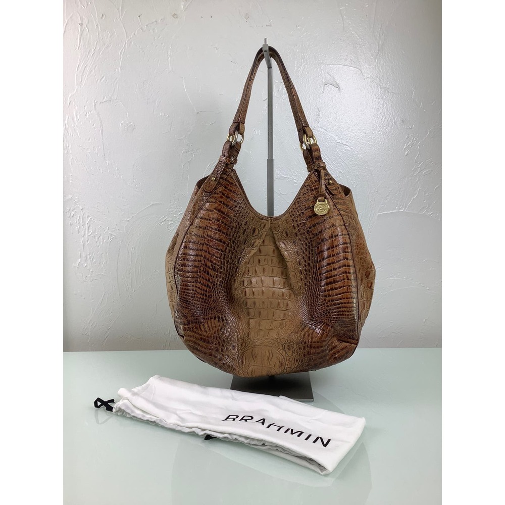 Brahmin Toasted Almond Anne Large Croc Tote Handmade purse bag